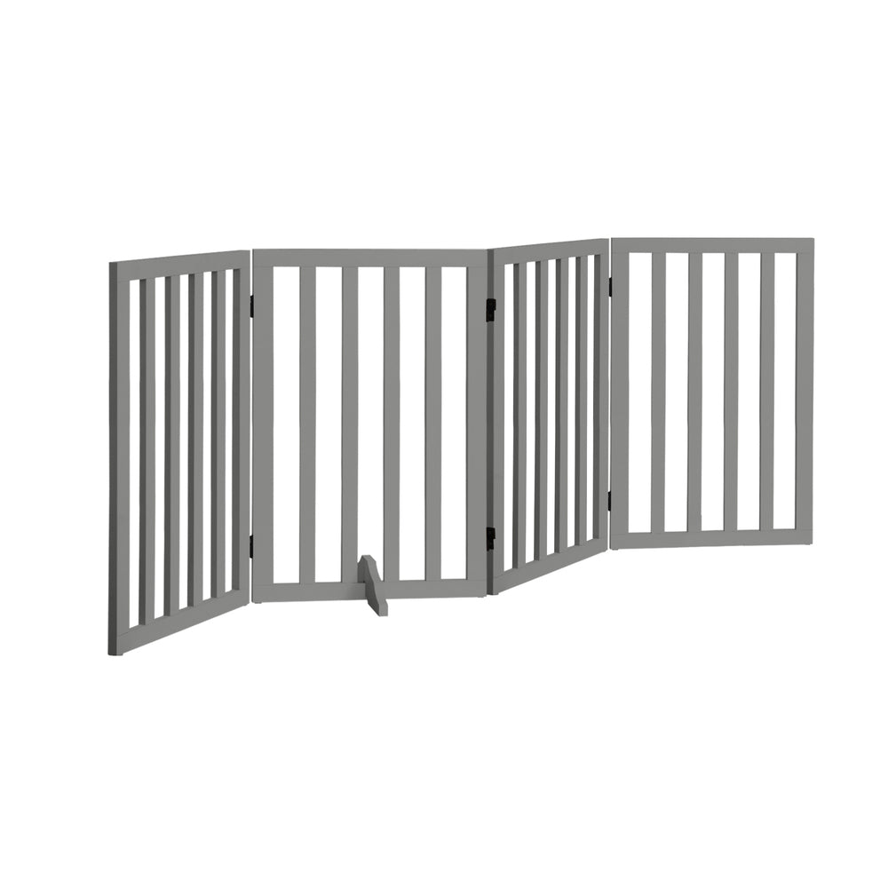 Grey Wooden Pet Gate Dog Fence with 4 Panels 80cm
