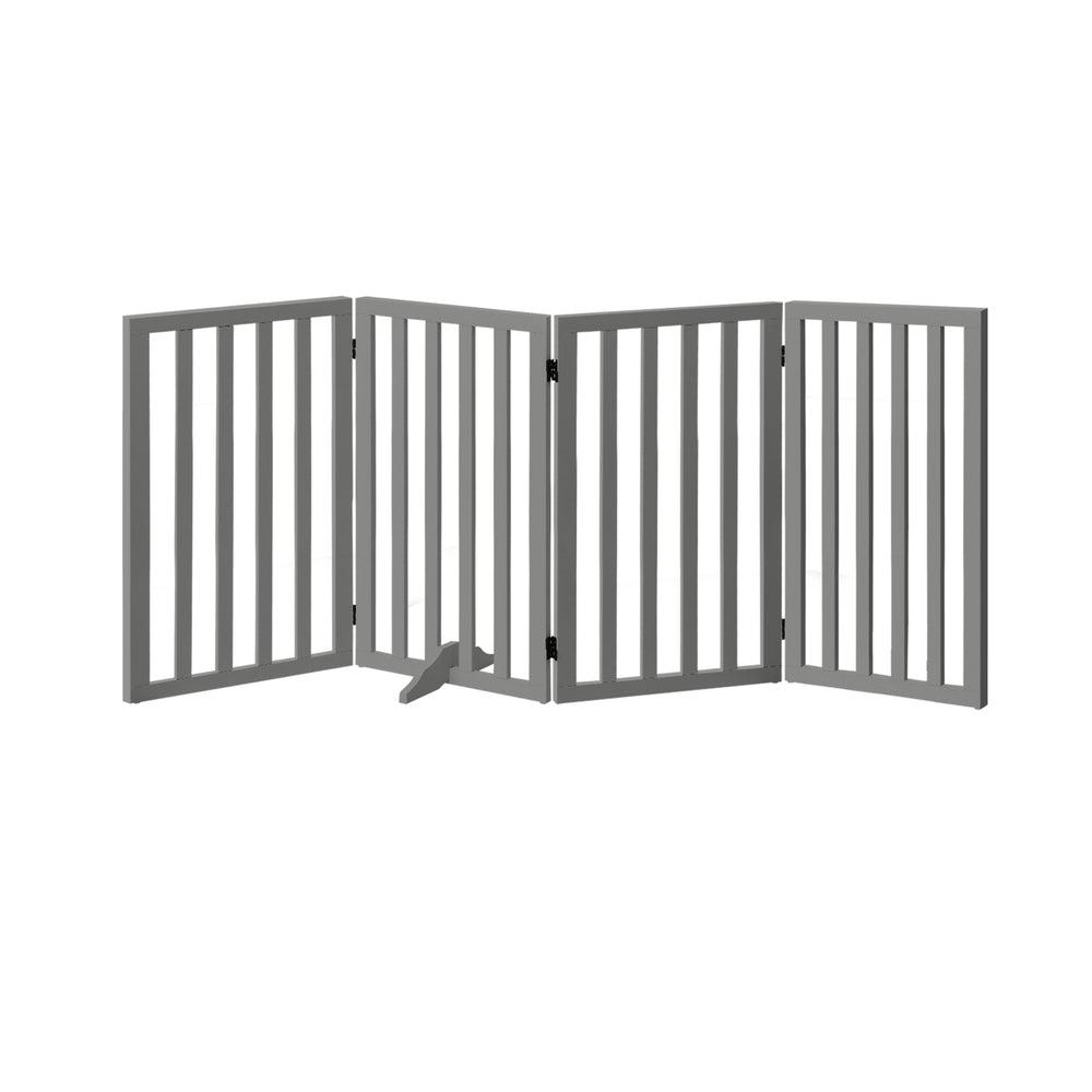 Grey Wooden Pet Gate Dog Fence with 4 Panels 80cm