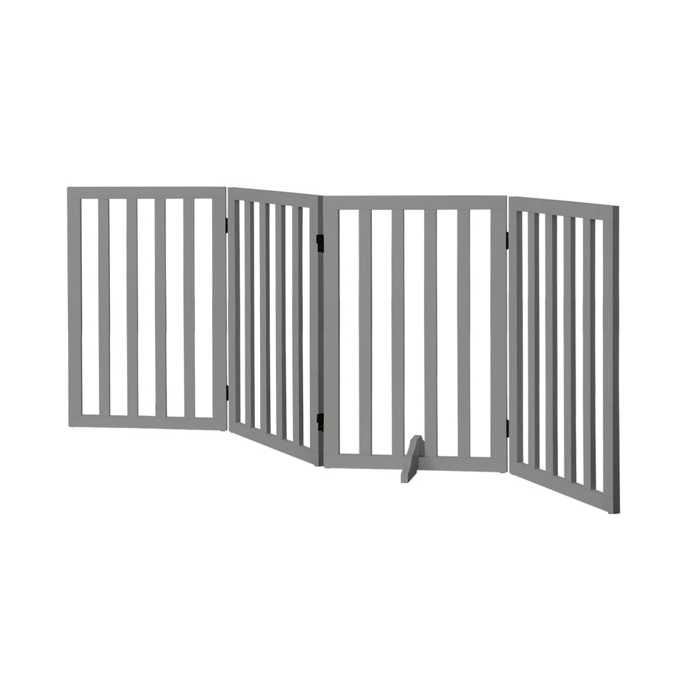 Grey Wooden Pet Gate Dog Fence with 4 Panels 80cm