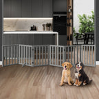 Grey Wooden Pet Gate Safety Stair Barrier with 6 Panels
