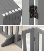 Grey Wooden Pet Gate Safety Stair Barrier with 6 Panels