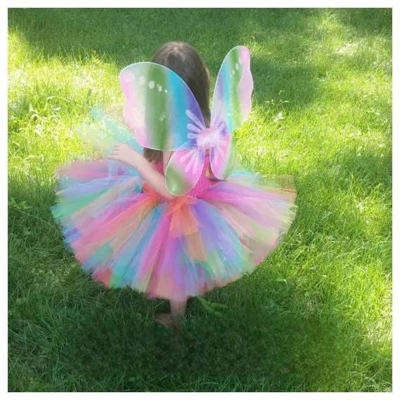 Girls Rainbow Tutu Dress, Rainbow fairy Dress, Girls Tutu Dress, Girls Princess Dress, fairy Costume, Butterfly Wing dress