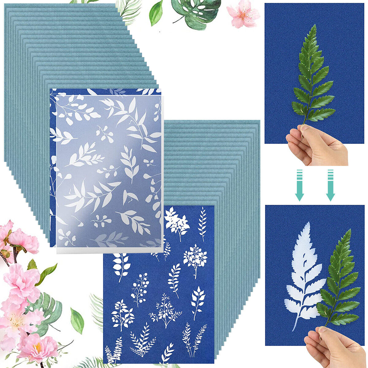 40Pcs Solar Printing Kit Cyanotype Sun Art Paper Sensitivity Nature Printing Craft kit Gifts to make DIY Kit