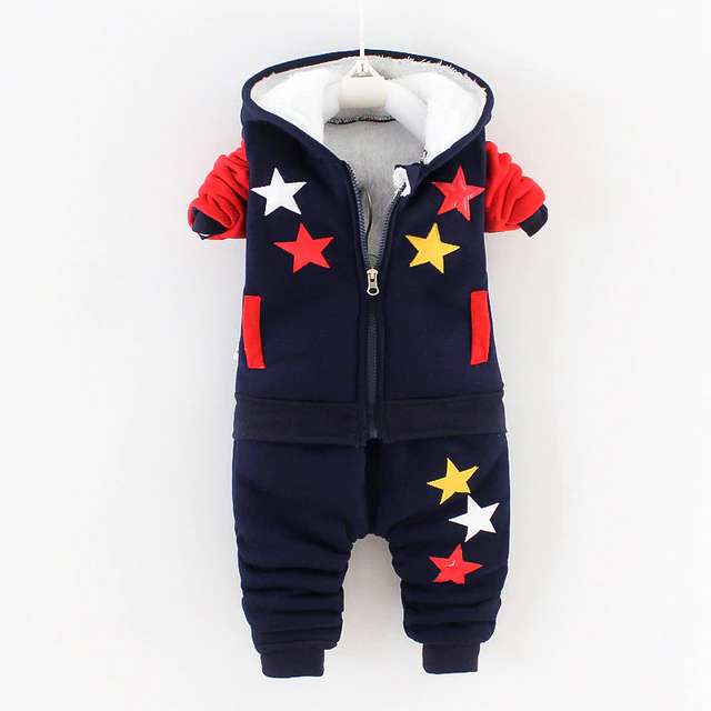 Winter baby clothes velvet thick 2PCs suit boys and girls toddlers warm cartoon hooded jacket pants body suit