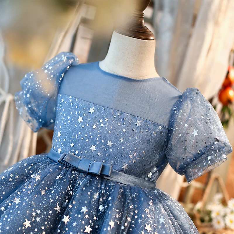 Elegant Girl Dresses, Sequins Princess Dress Baby Girl Birthday Party Puff Sleeve Prom Gown Baptism Party Dress Kids Clothes, Girls Tutu Dress