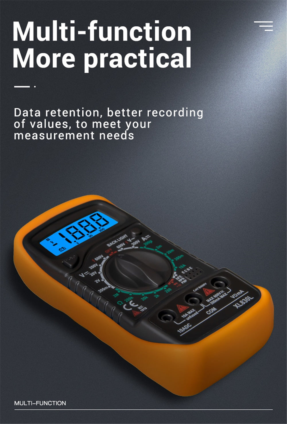 Handheld Digital Multimeter LCD Backlight Portable AC/DC Ammeter Voltmeter