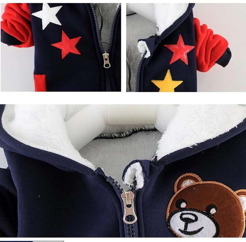 Winter baby clothes velvet thick 2PCs suit boys and girls toddlers warm cartoon hooded jacket pants body suit
