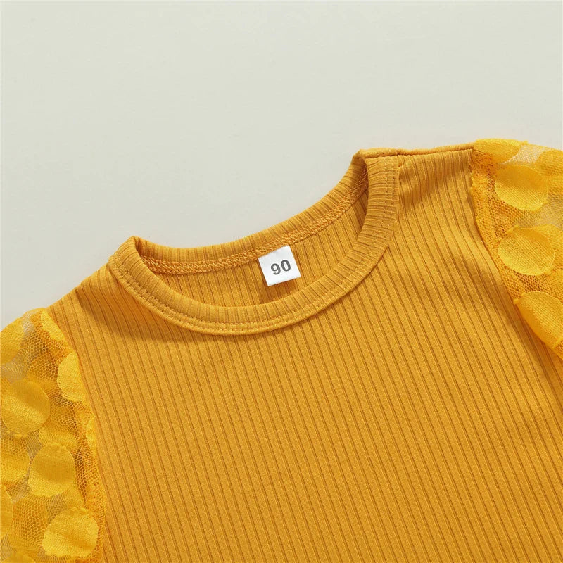 Girl Clothes Set Long Sleeve Crops Tops Lace Shirt Flare Pants / Girls Summer clothes/Girls Casual set