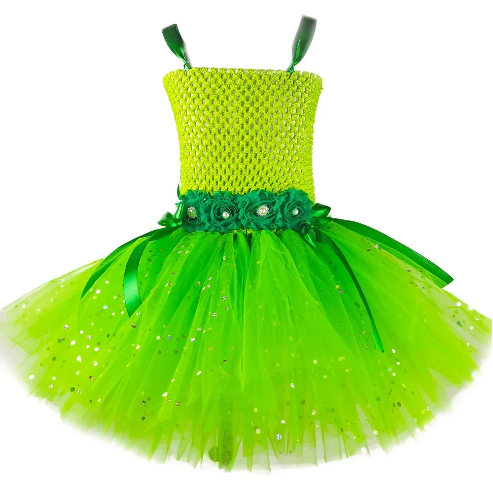 Fairy dress with wings, Sparkly Green Fairy Dress, Garden Fairy Dress, girls Dresses, girls Tutu Dress
