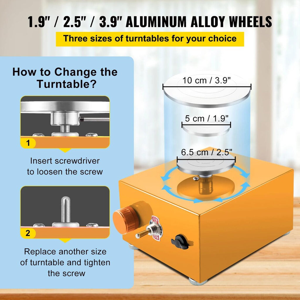 Mini Pottery Wheel, 30W 2000 RPM Ceramic Wheel, Adjustable Speed DIY Clay Machines, Electric Sculpting Kits, 3 Turntables Trays, 16pcs Tools