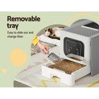 i.Pet Cat Litter Box Large Tray Kitty Toilet Enclosed Hooded Foldable Cat Litter Box Scoop Grey