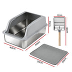i.Pet Cat Litter Box Stainless Steel Large Semi-Enclosed Pet Kitty Toilet Grey