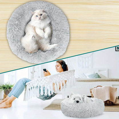 PawfectFriend Plush Donut Pet Bed – Fluffy Cushion for Dogs & Cats