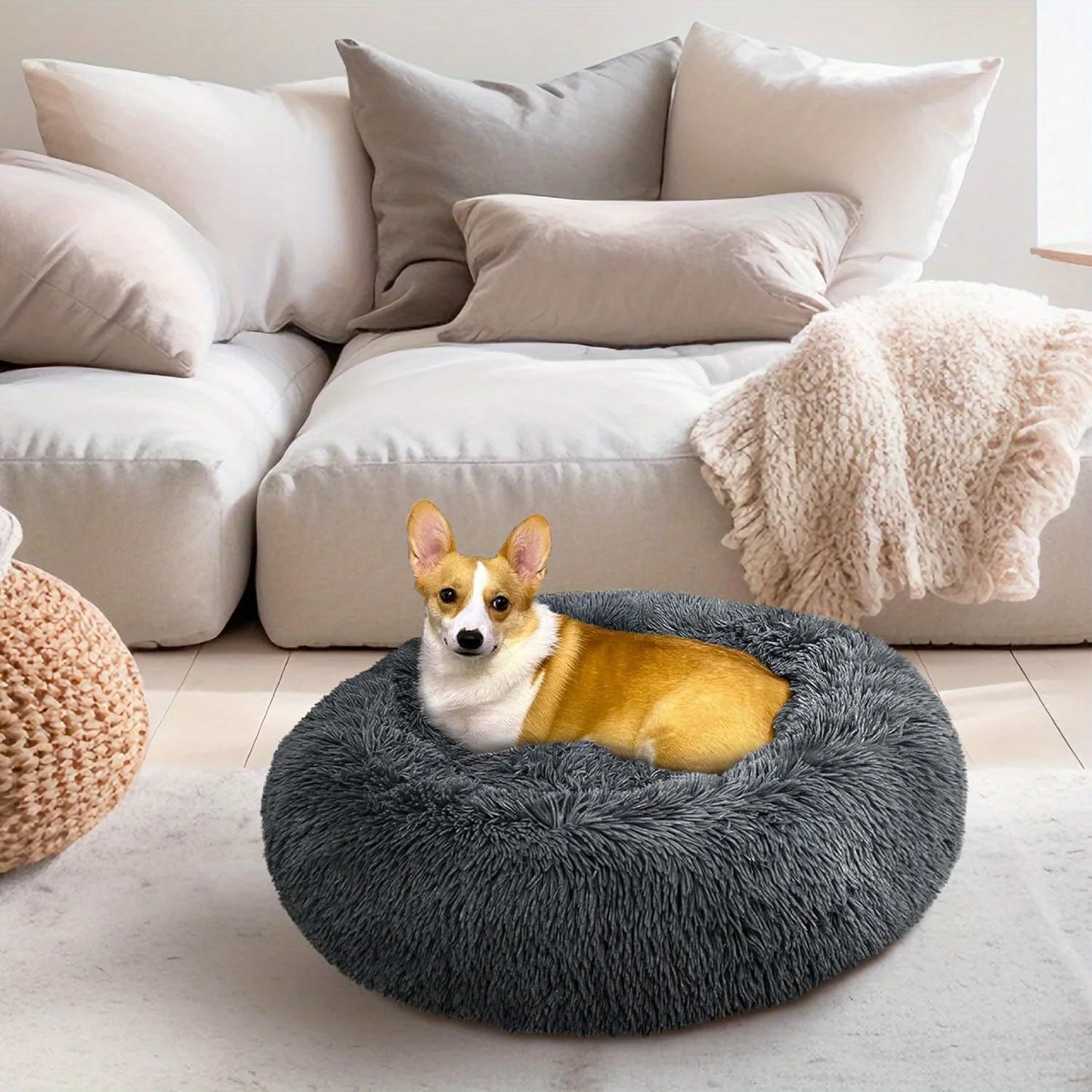 PawfectFriend Plush Donut Pet Bed – Fluffy Cushion for Dogs & Cats