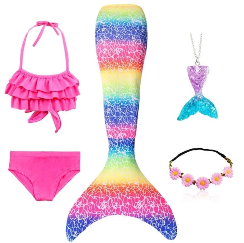Girls Swimming Mermaid Tail Sets and Accessories | Little Mermaid Tail Costume Swimwear | Girls Mermaid Tail Swimsuit | Swimming Cosplay