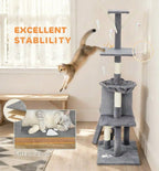 CARLA HOME 134cm Cat Tree for Indoor Cats with Hammock, Plush Perch & Sisal Scratching Posts for Kittens & Adult Cats (Light Grey)