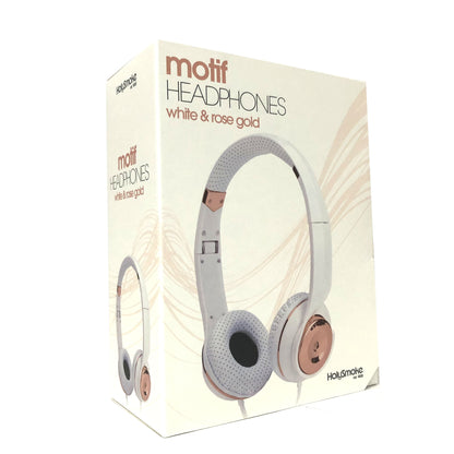 White Rose Gold Holysmoke Motif On Ear Foldable Headphones