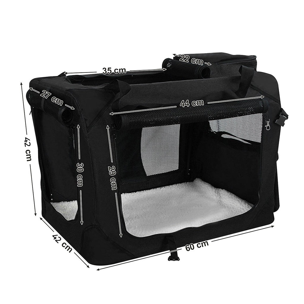 FEANDREA Dog Kennel Transport Box Folding Fabric Pet Carrier 60cm Black