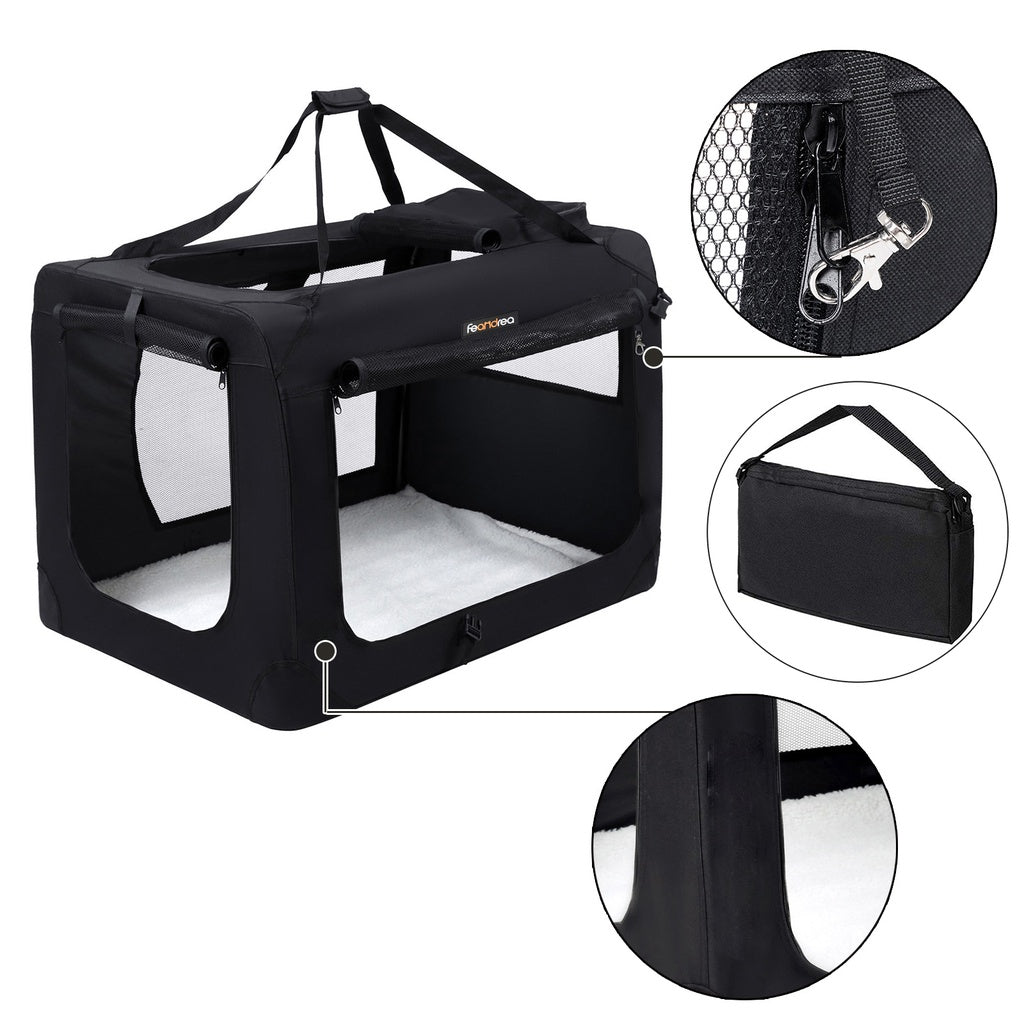 FEANDREA Dog Kennel Transport Box Folding Fabric Pet Carrier 60cm Black