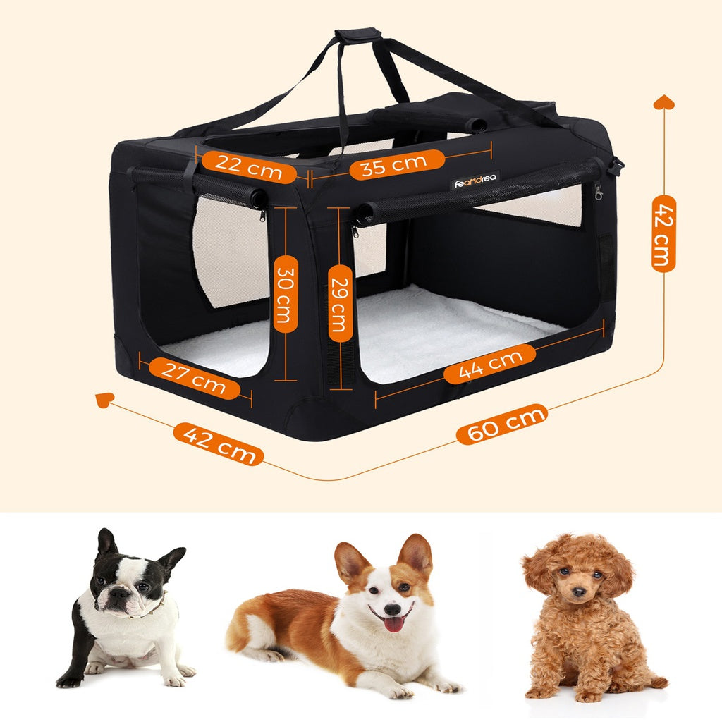 FEANDREA Dog Kennel Transport Box Folding Fabric Pet Carrier 60cm Black