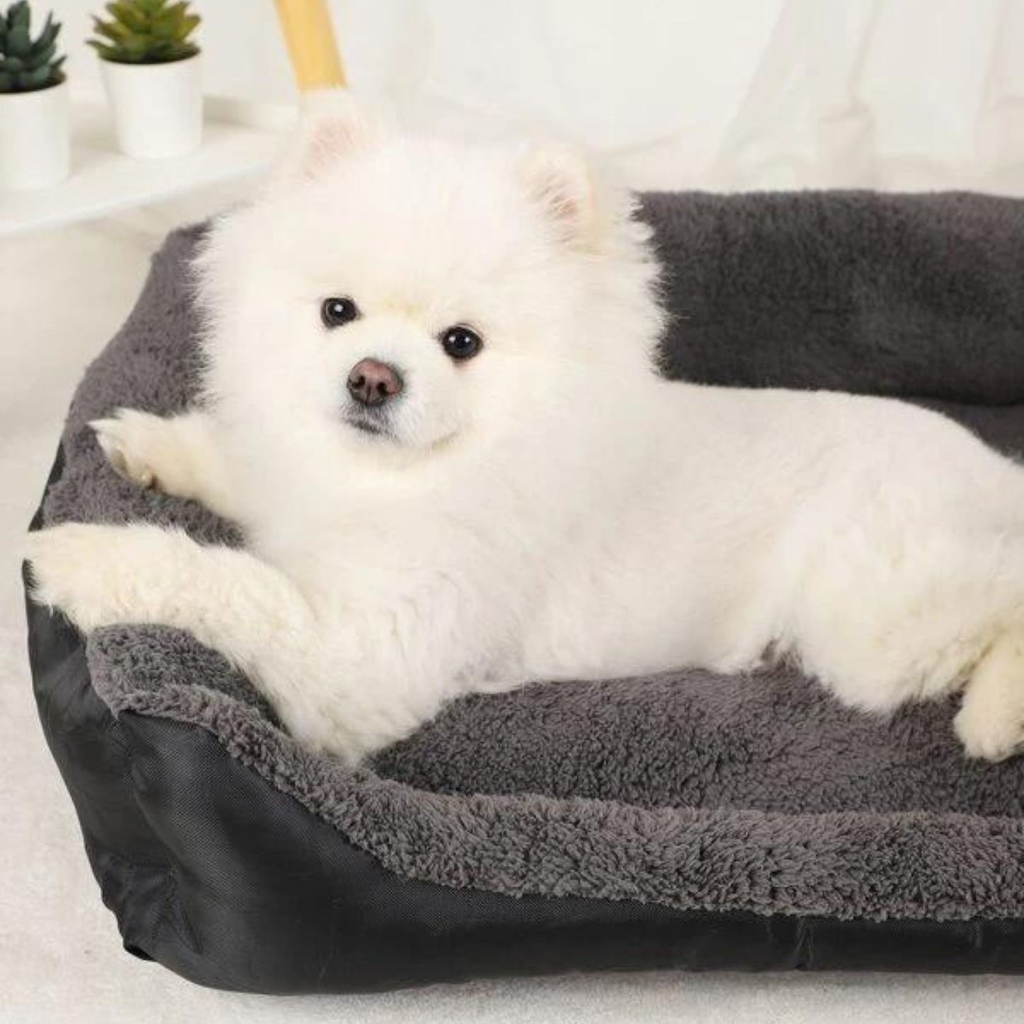 FLOOFI Pet Bed Square XL Size (Black+Dark Grey) FI-PB-303-XL