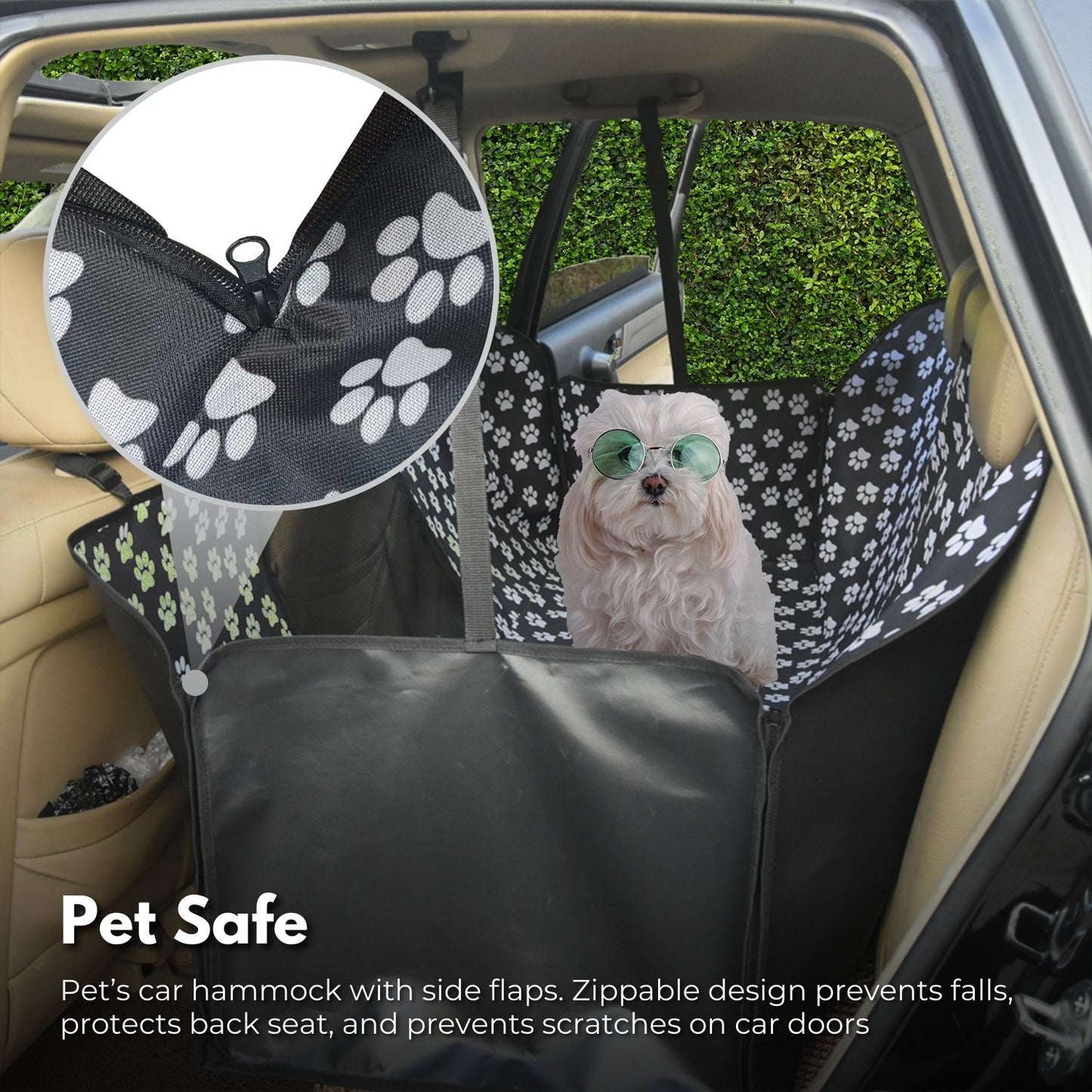 FLOOFI 140 x 145cm Pets Car Back Seat Cover Hammock (Black) FI-PCSC-100-BJD