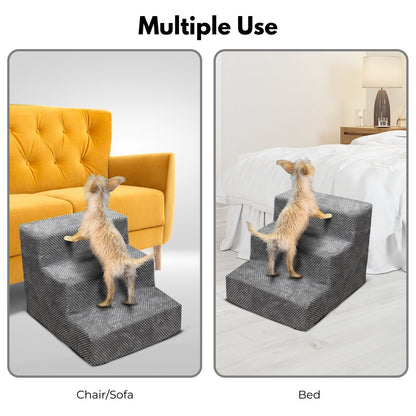 FLOOFI 3-Step Detachable Memory Foam Pet Stairs with Removable Washable Cover (Grey) FI-RS-102-CM