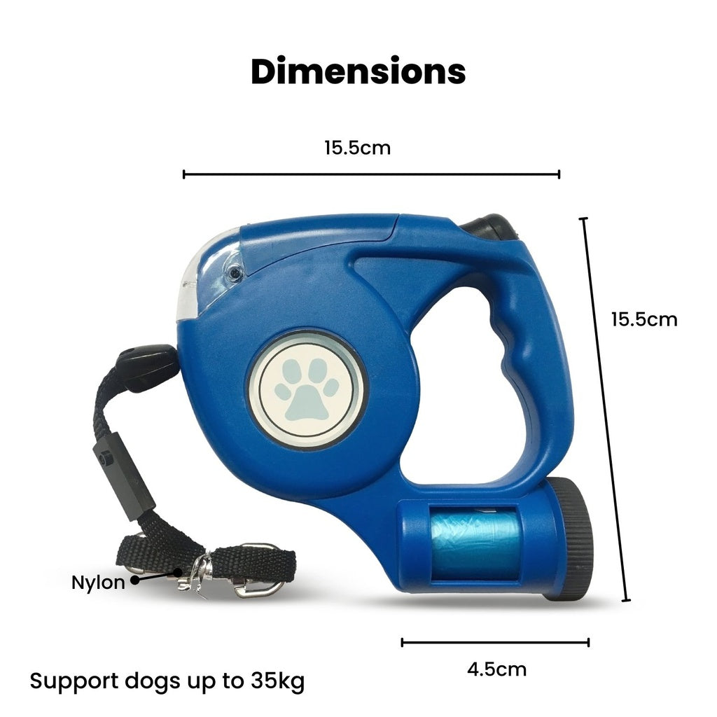 Floofi 3 in 1 Waste Beg LED Leash Blue FI-PC-123-HN