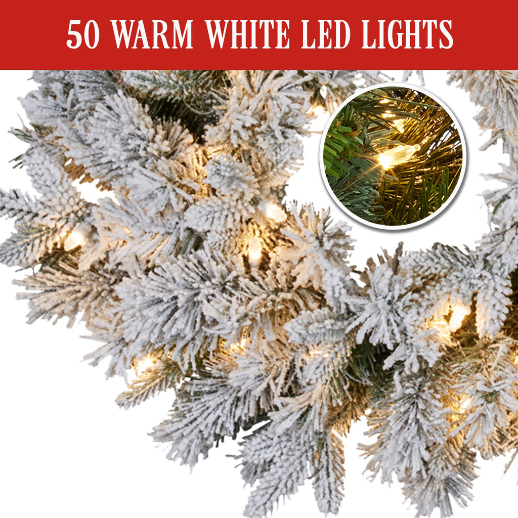 Christabelle 61cm Snowy Atica Pre-Lit Warm White LED Snowy Finish Christmas Wreath