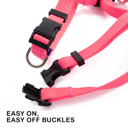 Dog Double-Lined Straps Harness and Lead Set Leash Adjustable L NEON CAROL-PINK