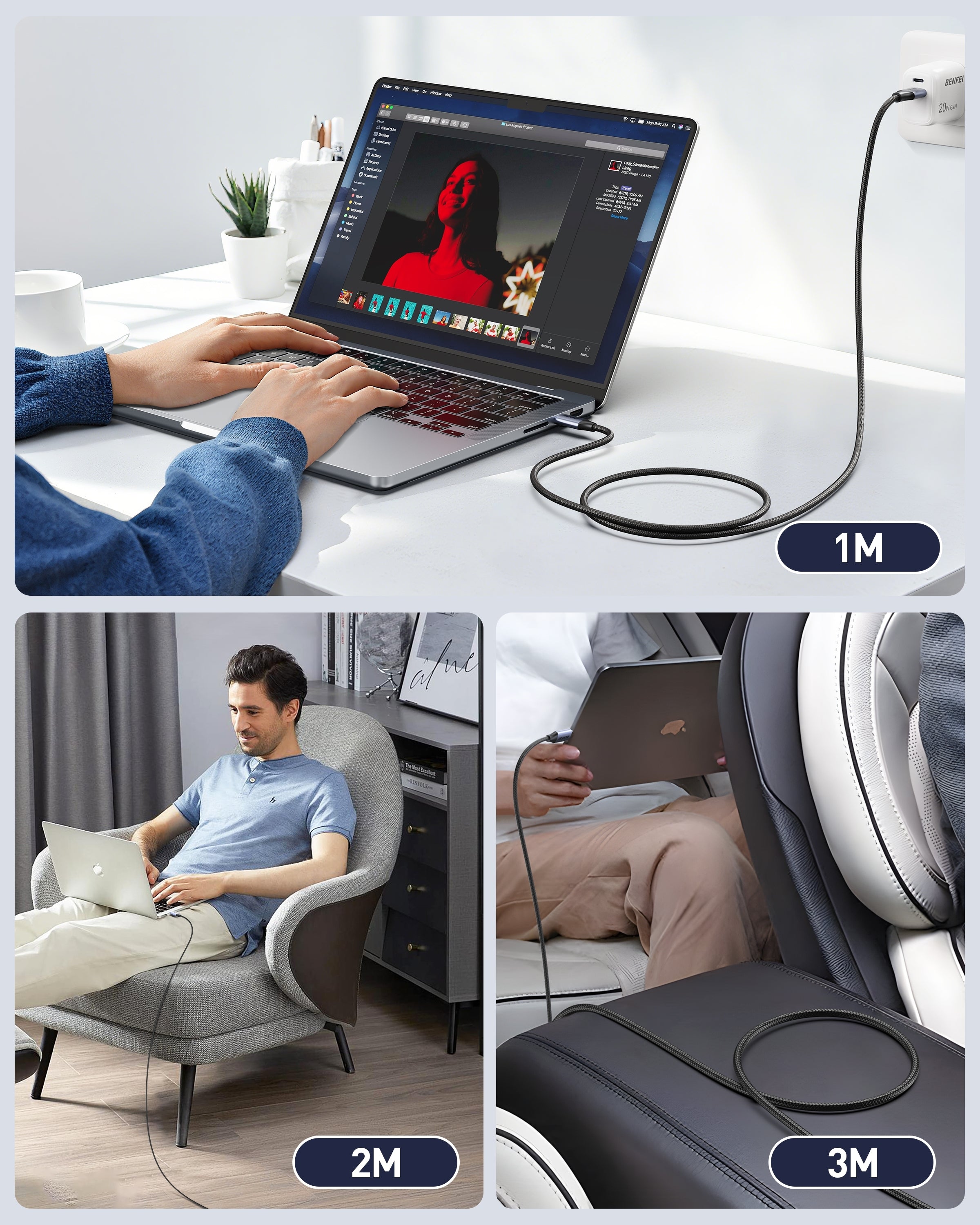 BENFEI 369GY 3M USB 3.0 to USB C Cable, 5Gbps High-Speed Data Sync & 3A Charging