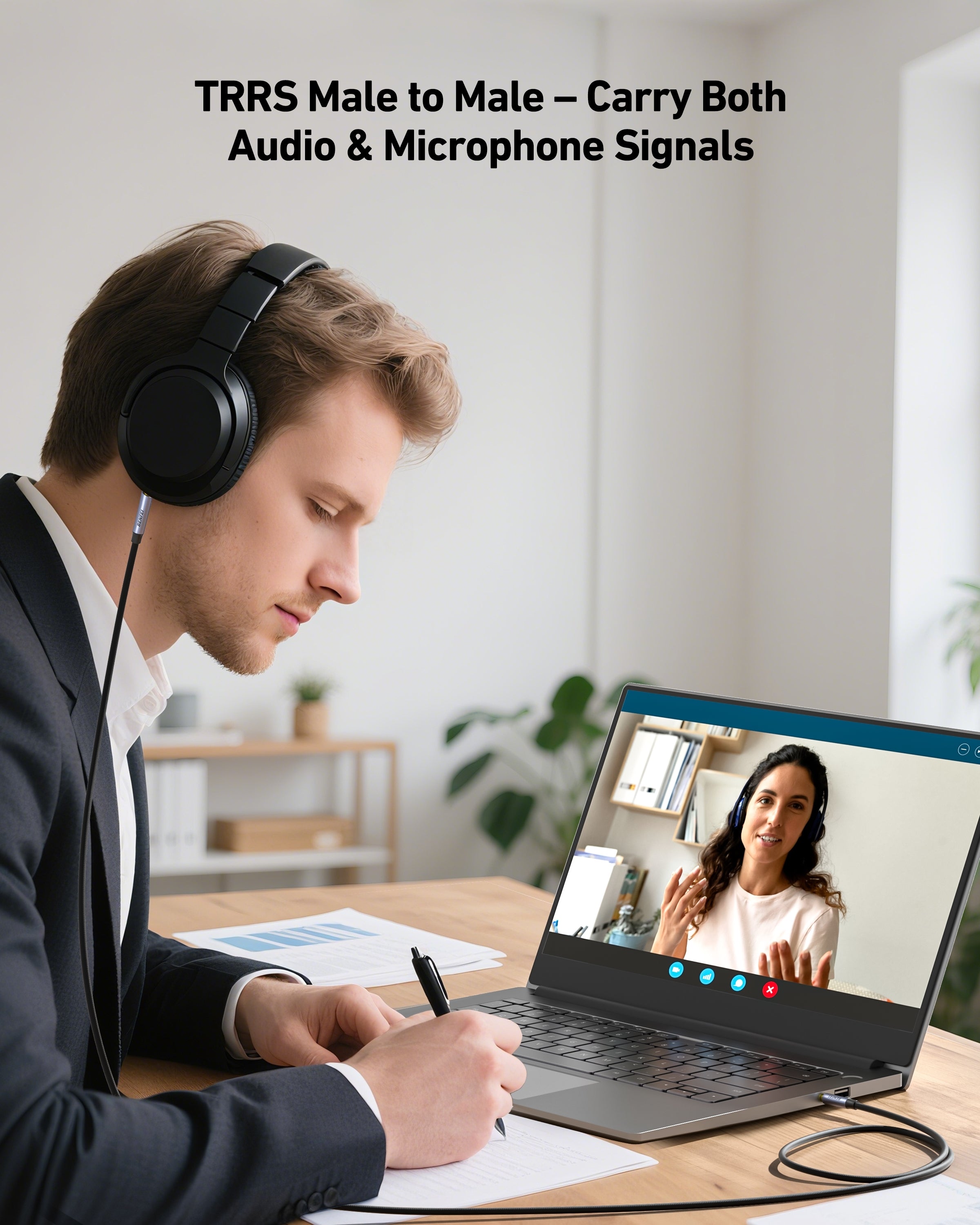 BENFEI 427GY 10M 3.5mm TRRS Male to Male Audio Cable, 4-Pole Stereo Mic Aux Cable, Nylon Braided Headphone Jack Cord