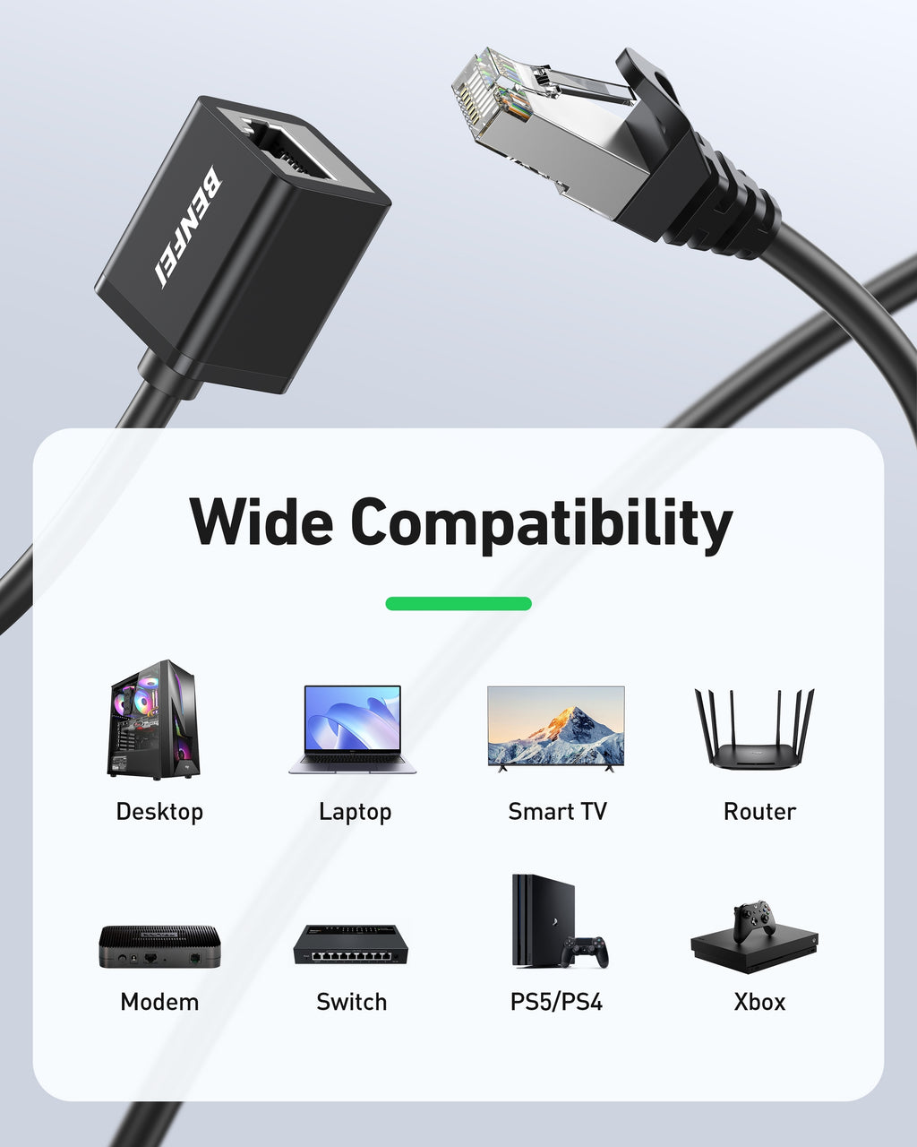 BENFEI 435BK-3M RJ45 Extension Male/Female Patch cords Cat6 1000Mbps 3M