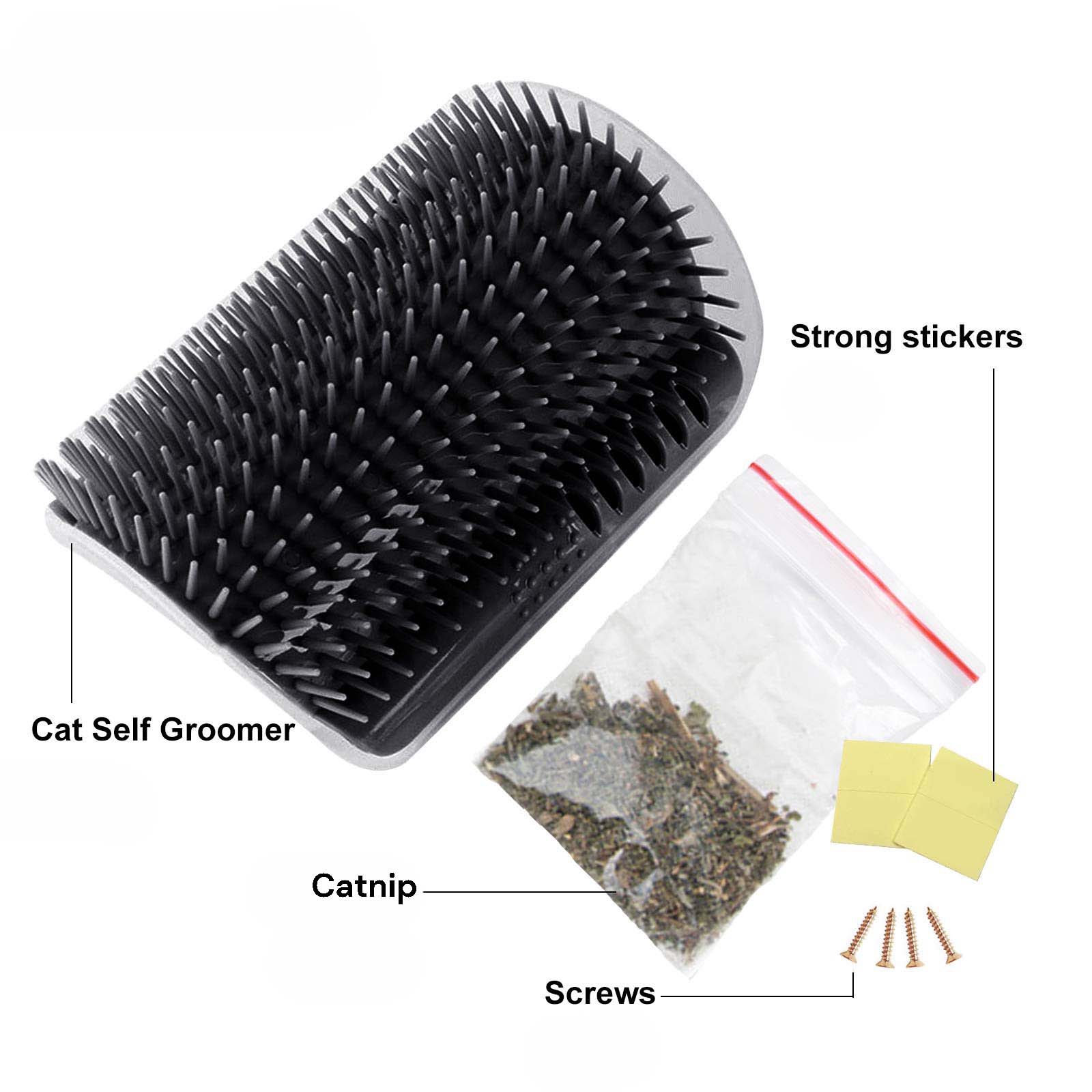 Cat Self Groomer Catnip Dog Cat Toy Corner Groomer Wall Corner Scratcher Comb Grooming Massage Brush Black