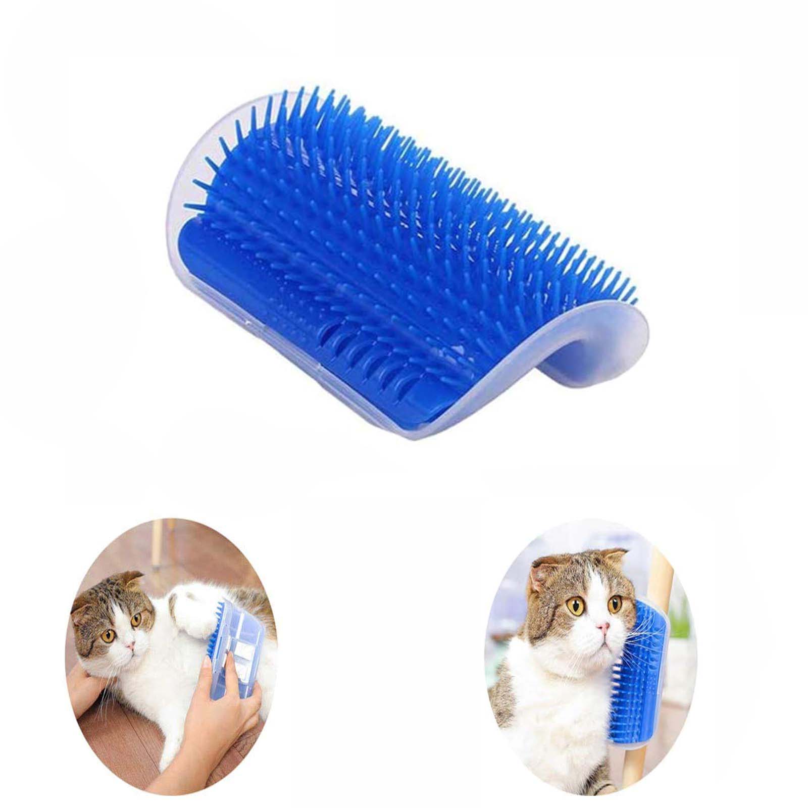 Cat Self Groomer Catnip Dog Cat Toy Corner Groomer Wall Corner Scratcher Comb Grooming Massage Brush Blue