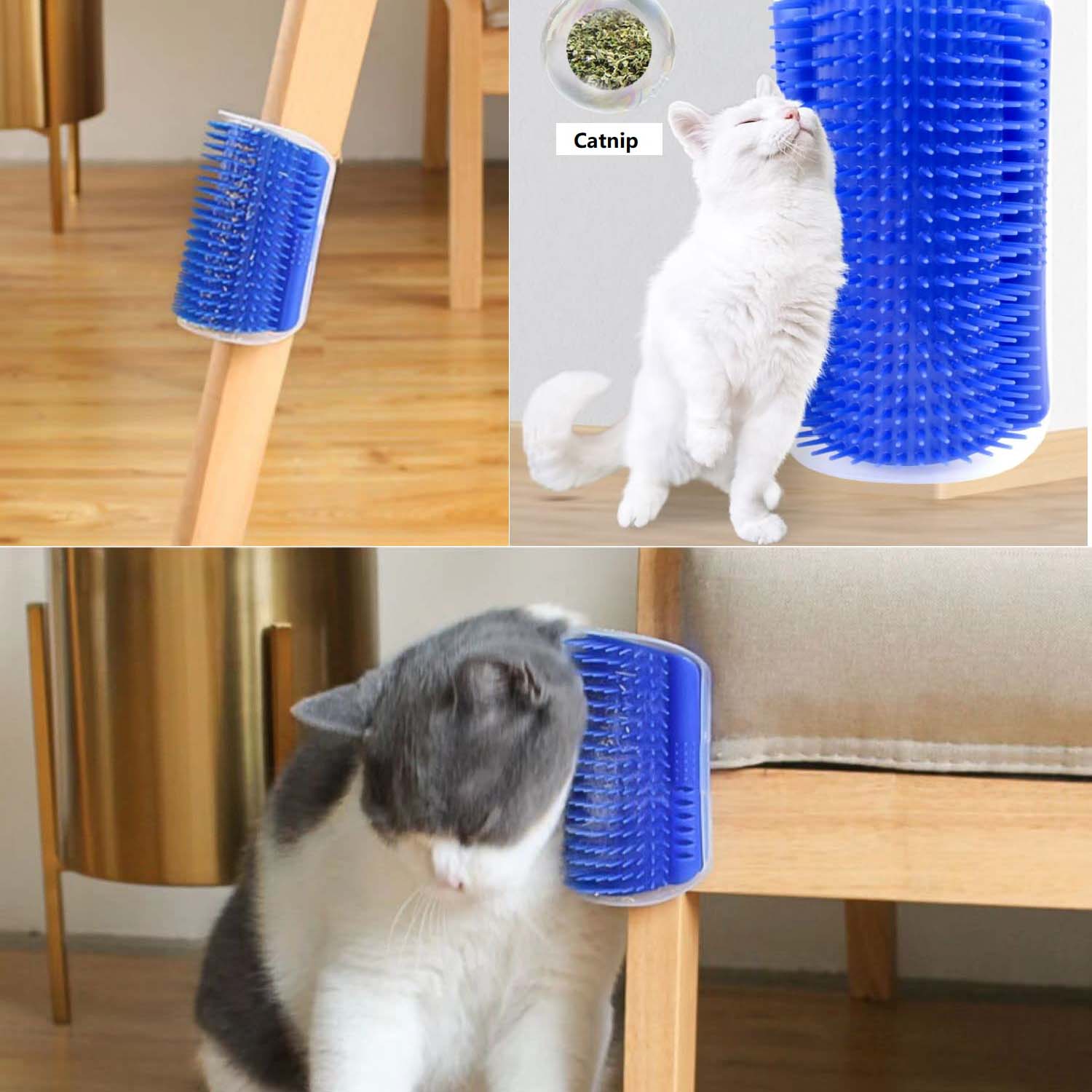 Cat Self Groomer Catnip Dog Cat Toy Corner Groomer Wall Corner Scratcher Comb Grooming Massage Brush Blue