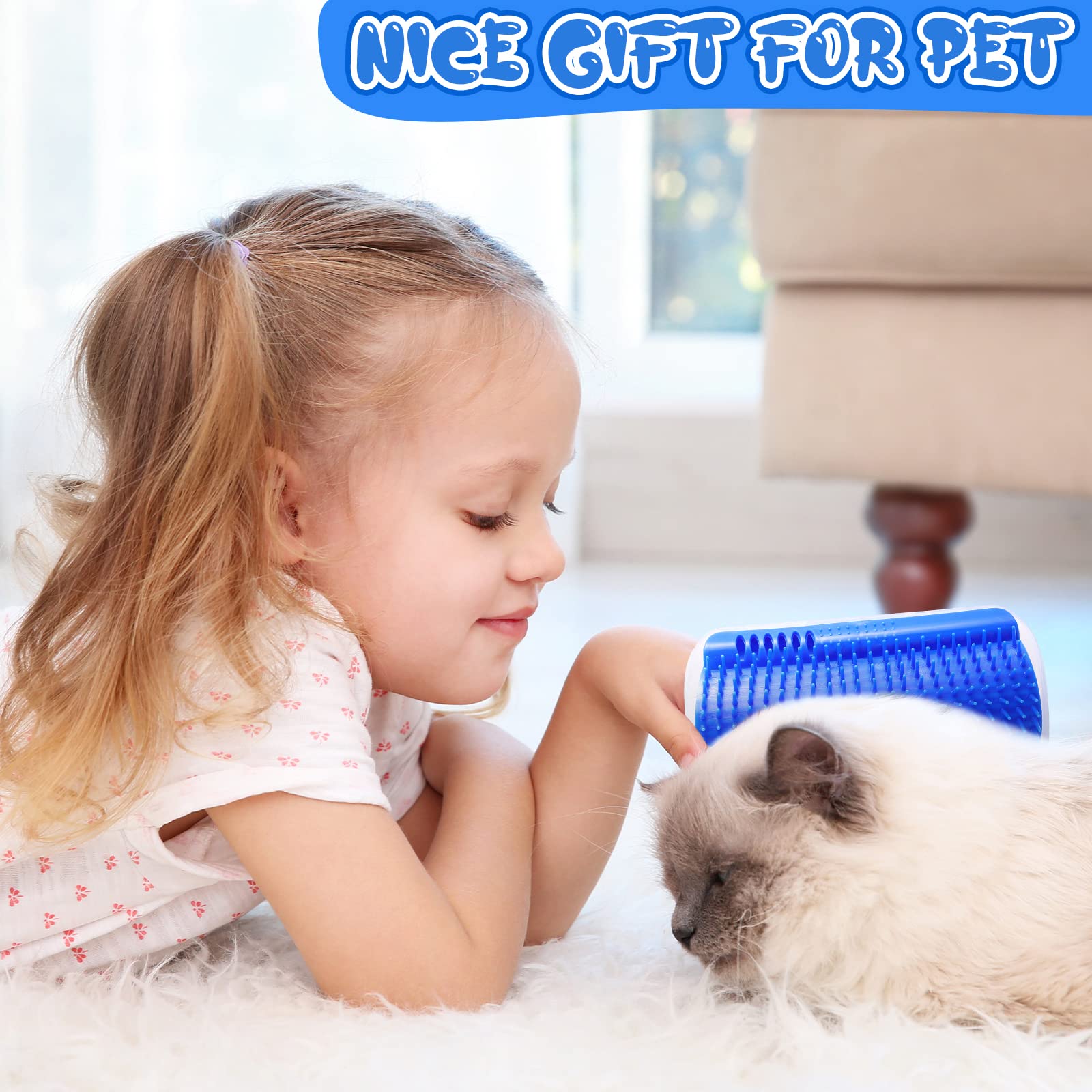 Cat Self Groomer Catnip Dog Cat Toy Corner Groomer Wall Corner Scratcher Comb Grooming Massage Brush Blue