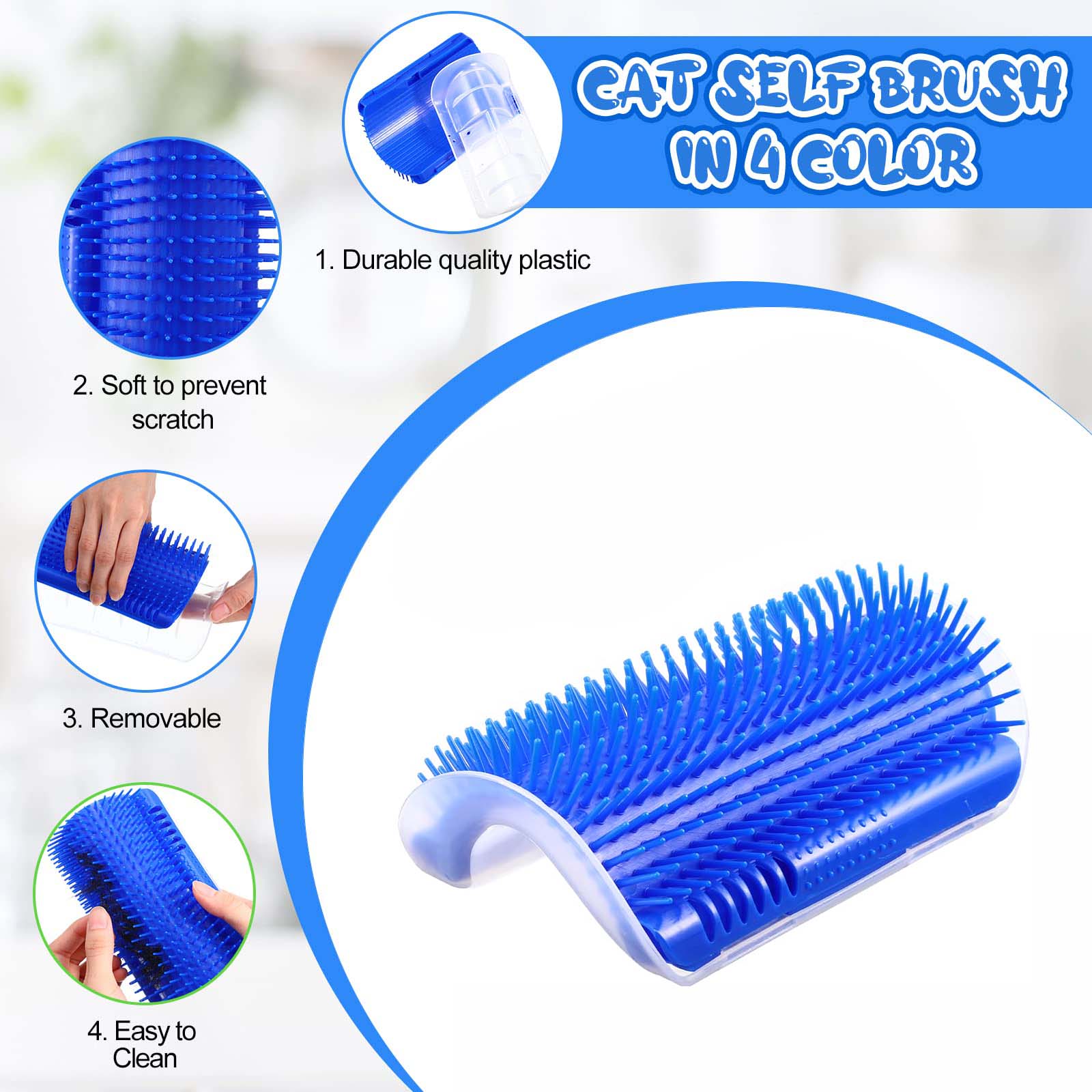 Cat Self Groomer Catnip Dog Cat Toy Corner Groomer Wall Corner Scratcher Comb Grooming Massage Brush Blue