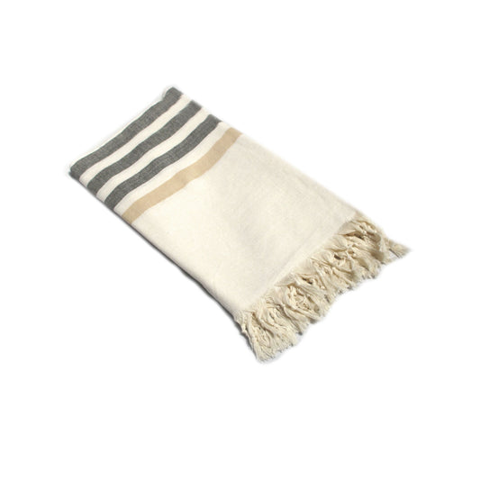 Fringe Turkish Towel Wide Stripes Black Taupe