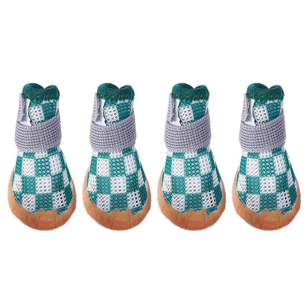 4pcs Breathable Mesh Dog Shoes Small Pets Puppy Paw Protection Summer Boots - Green-3