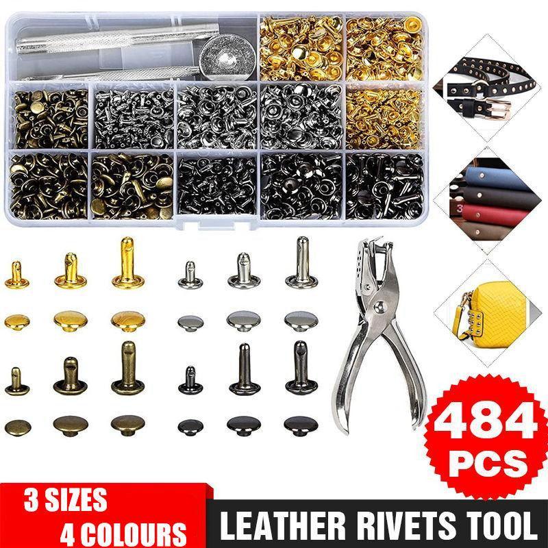 Leather Rivets Tool Metal Stud Set Double Cap Fixing Belt Repair DIY Kit Craft