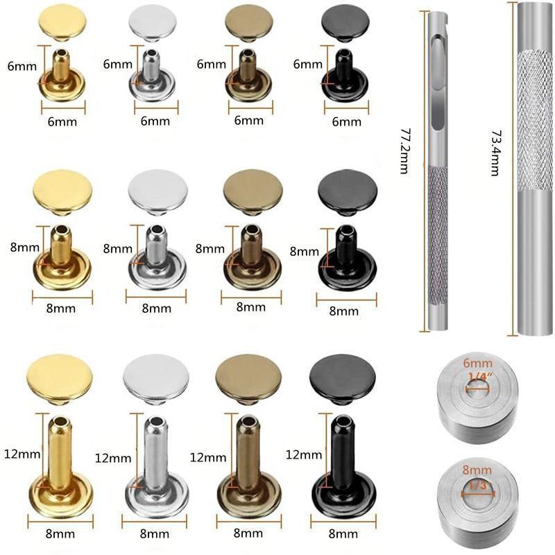 Leather Rivets Tool Metal Stud Set Double Cap Fixing Belt Repair DIY Kit Craft