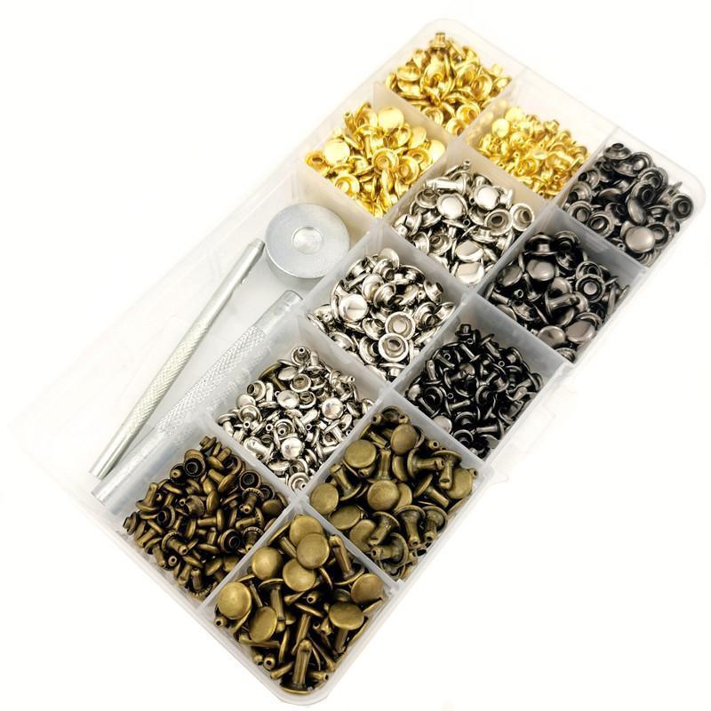 Leather Rivets Tool Metal Stud Set Double Cap Fixing Belt Repair DIY Kit Craft