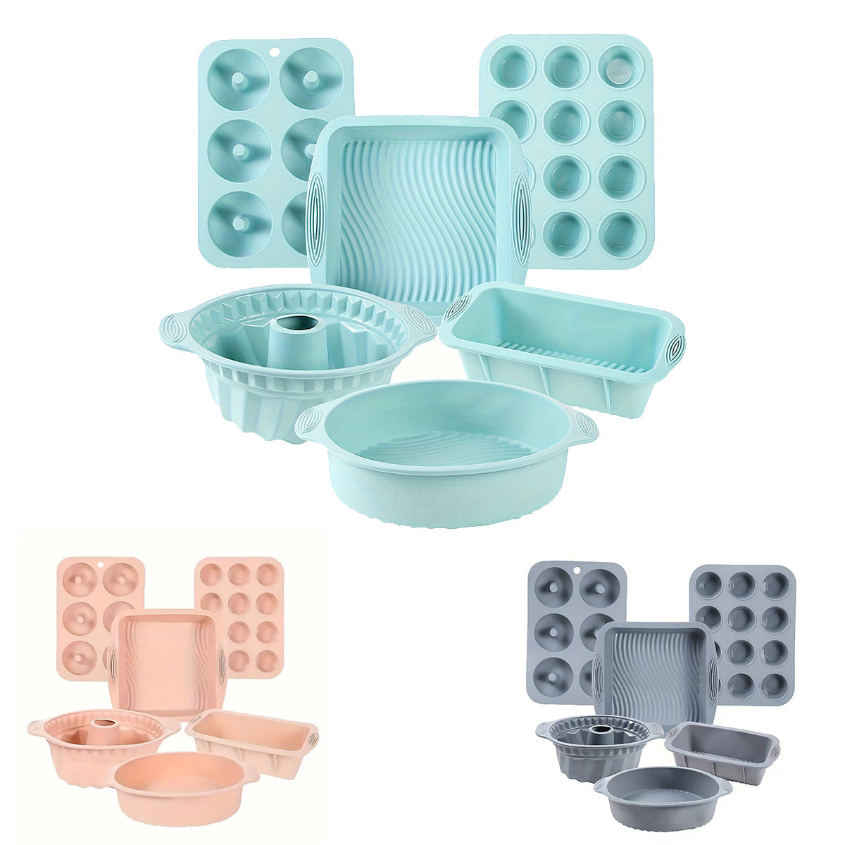 6PCS Silicone Cake Mould Set Baking Pans Nonstick Cupcake Cookie Tools Reusable - Grey