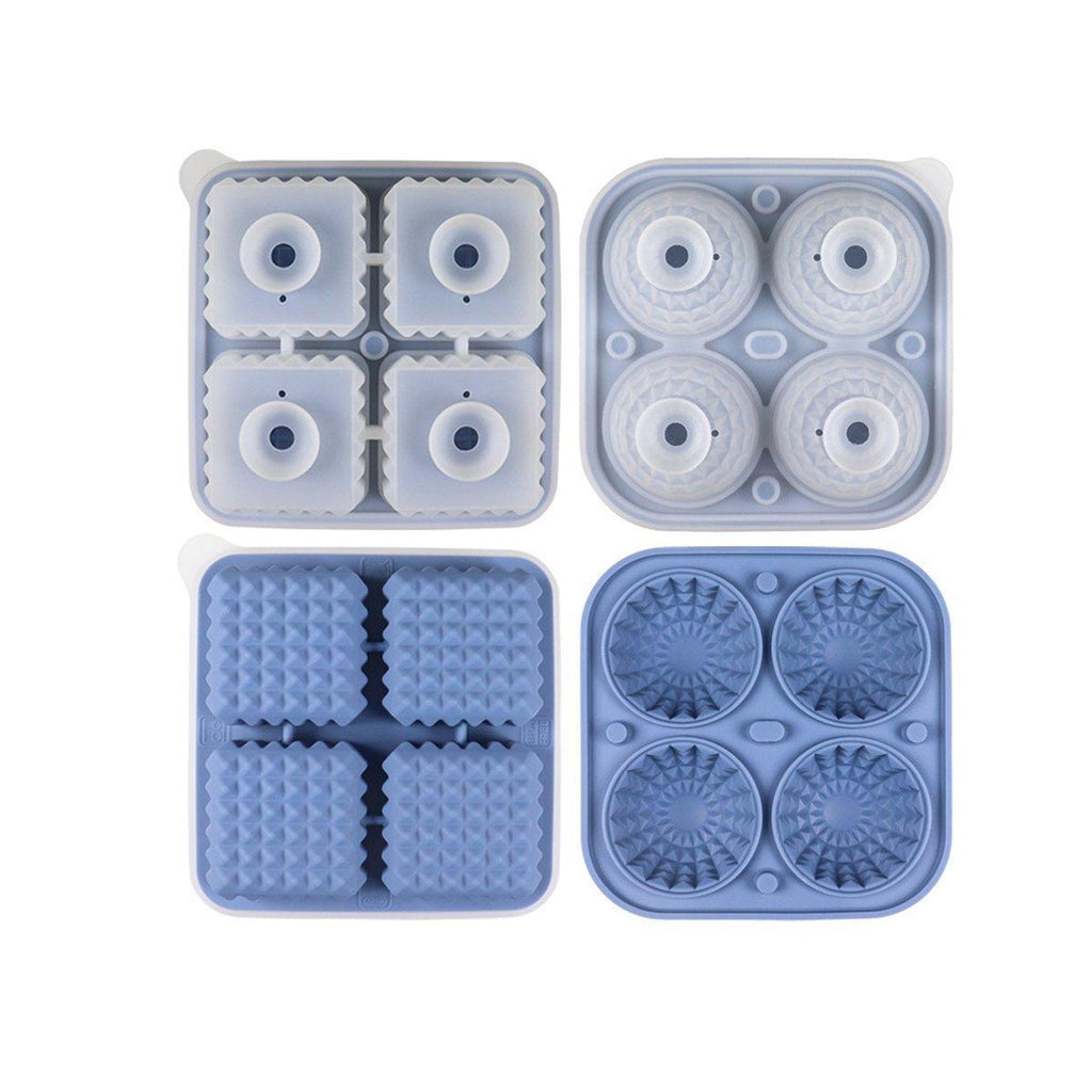 2PCS Silicone Ice Cube Tray Round and Square Ice Ball Maker for Whiskey Cocktails - Blue