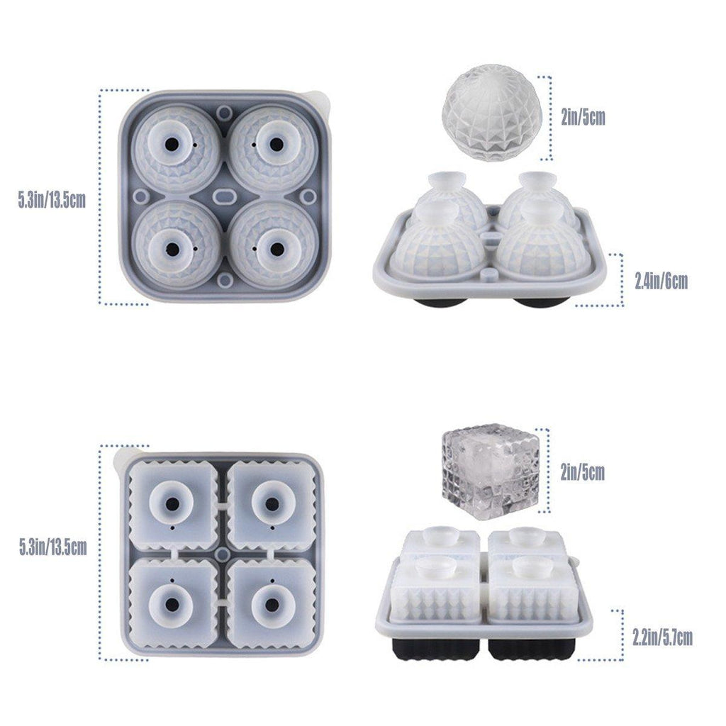 2PCS Silicone Ice Cube Tray Round and Square Ice Ball Maker for Whiskey Cocktails - Green