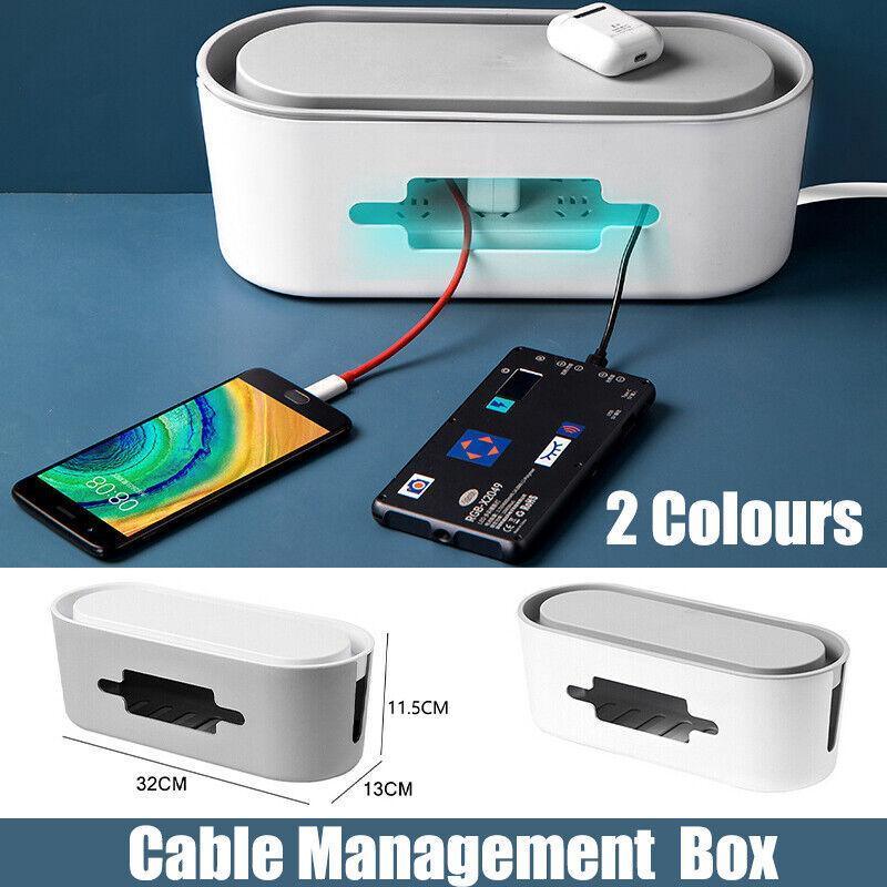 Cable Power Management Storage Box Socket Wire Tidy Organiser Hide Case - Grey