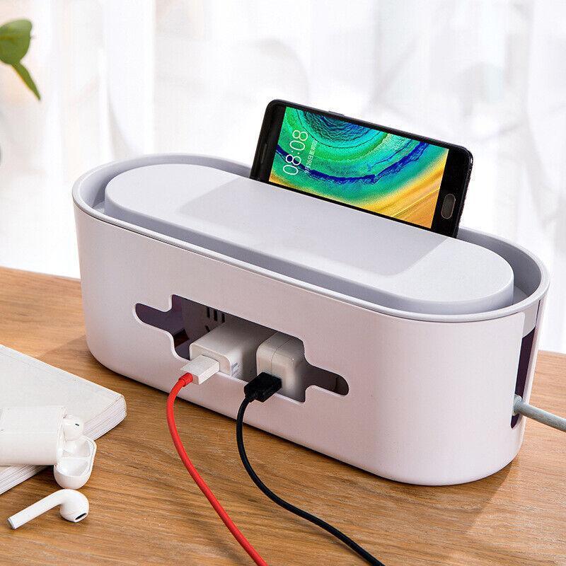 Cable Power Management Storage Box Socket Wire Tidy Organiser Hide Case - Grey