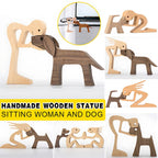 Handmade Wooden Statue Sitting Family and Dog Craft Home Decor - B07