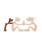 Handmade Wooden Statue Sitting Family and Dog Craft Home Decor - B07